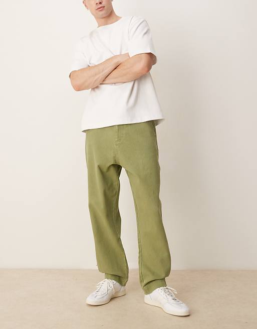 ASOS DESIGN baggy trouser with back pocket detail in khaki