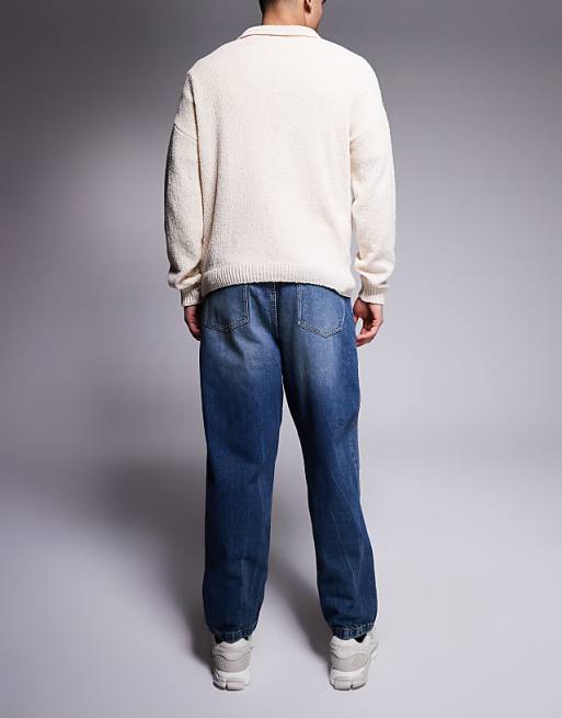 ASOS DESIGN Balloon Fit Jeans With Vintage Tint In Mid Dark Wash Blue