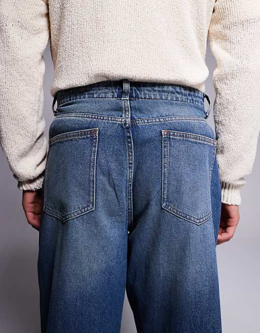 ASOS DESIGN Balloon Fit Jeans With Vintage Tint In Mid Dark Wash Blue