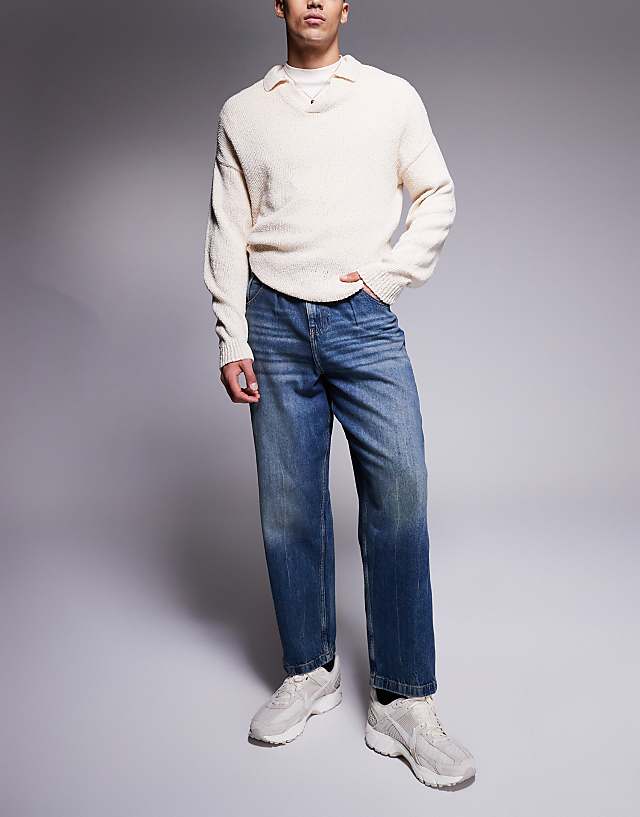 ASOS DESIGN balloon fit jeans with vintage tint in mid dark wash blue