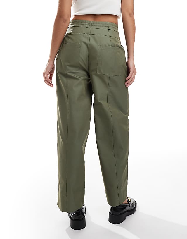 ASOS DESIGN Barrel Trousers With Seam Detail In Khaki