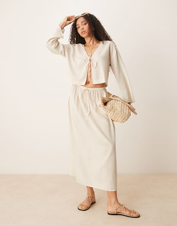 ASOS DESIGN Belle Beach Co Ord With Linen In Plain