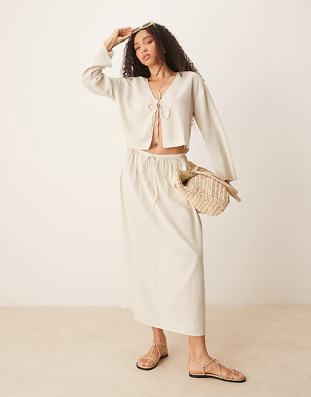 ASOS DESIGN Belle Beach Co Ord With Linen In Plain