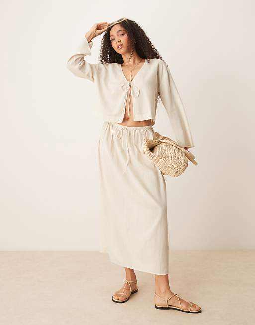ASOS DESIGN Belle Beach Co Ord With Linen In Plain