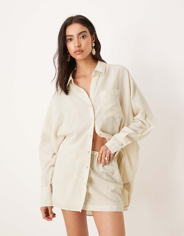 ASOS DESIGN Belle beach co ord with linen in plain