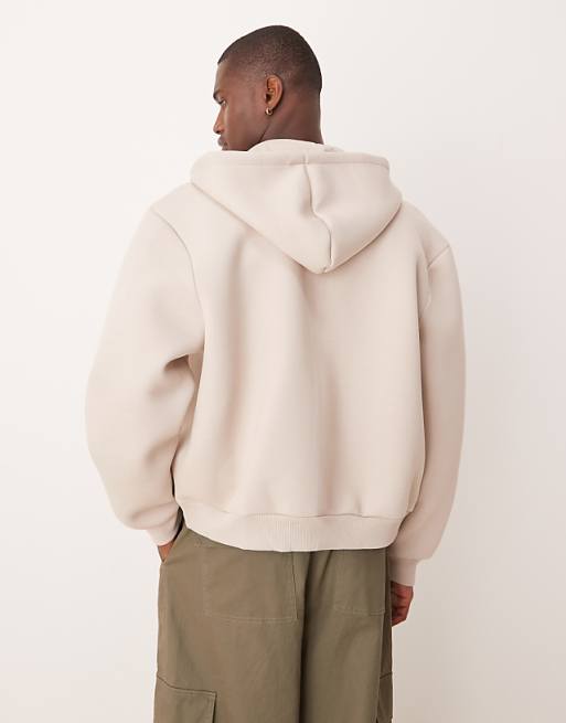 ASOS DESIGN Boxy Oversized Heavyweight Scuba Zip Through Hoodie In Beige