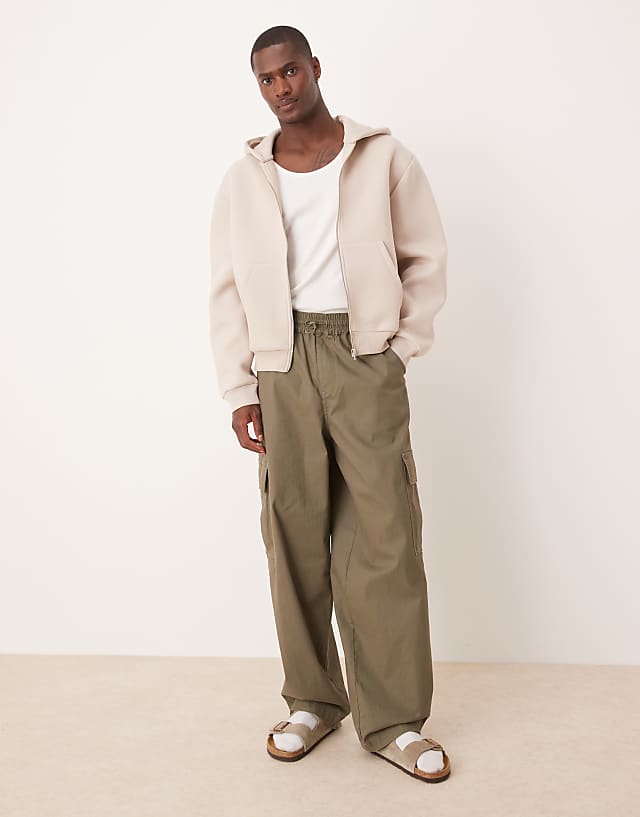 ASOS DESIGN Boxy Oversized Heavyweight Scuba Zip Through Hoodie In Beige