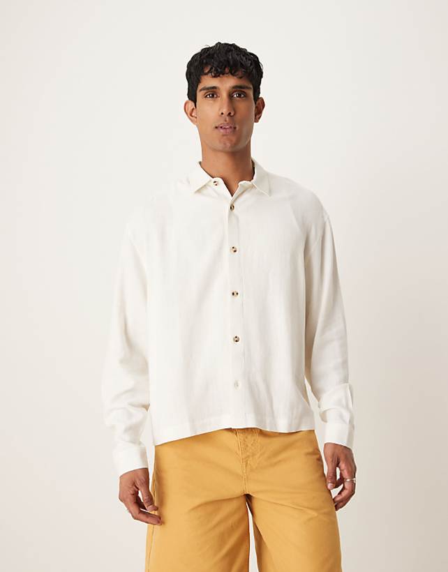 ASOS DESIGN Boxy Oversized Linen Blend Shirt In White