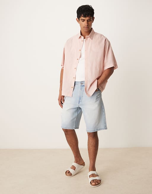 ASOS DESIGN Boxy Oversized Linen Look Shirt In Pink