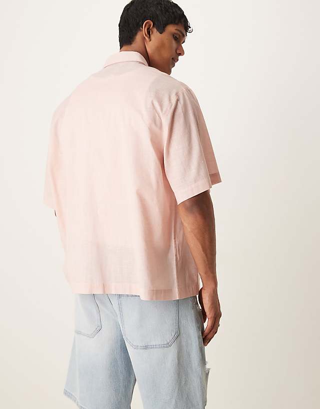 ASOS DESIGN Boxy Oversized Linen Look Shirt In Pink