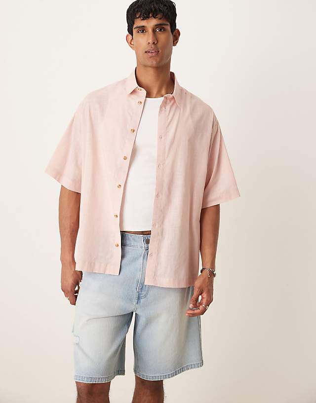 ASOS DESIGN boxy oversized linen look shirt in pink