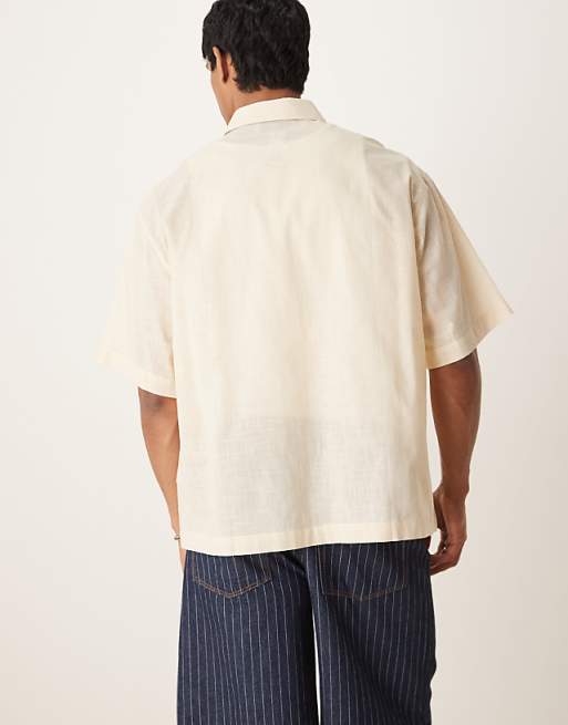 ASOS DESIGN Boxy Oversized Linen Look Shirt In Stone