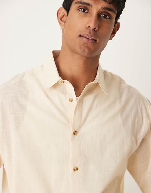 ASOS DESIGN Boxy Oversized Linen Look Shirt In Stone