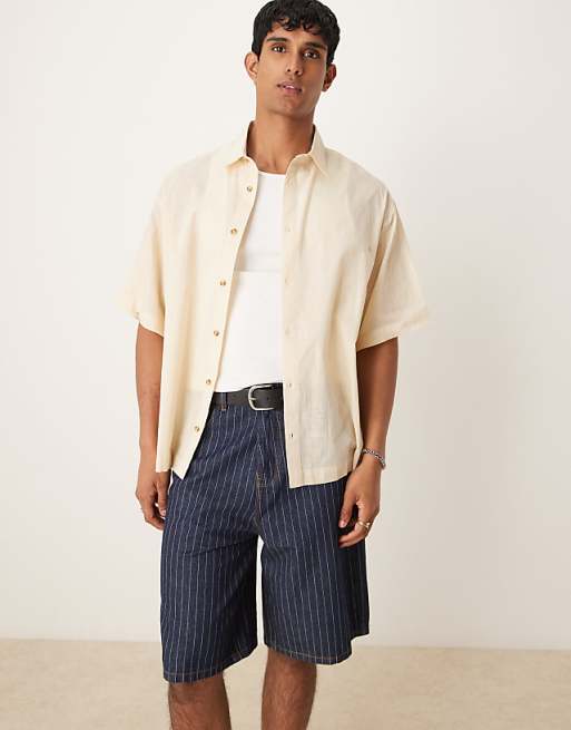ASOS DESIGN boxy oversized linen look shirt in stone