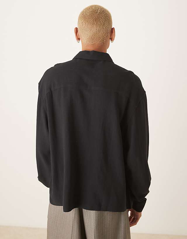 ASOS DESIGN Boxy Oversized Overhead Linen Blend Shirt In Black
