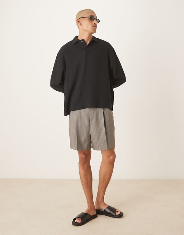ASOS DESIGN Boxy Oversized Overhead Linen Blend Shirt In Black