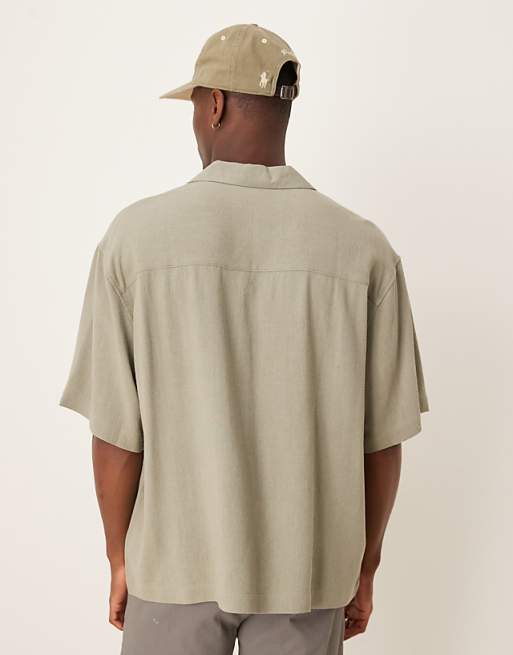 ASOS DESIGN Boxy Oversized Overhead Linen Blend Shirt In Khaki