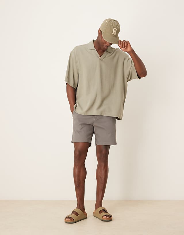 ASOS DESIGN Boxy Oversized Overhead Linen Blend Shirt In Khaki