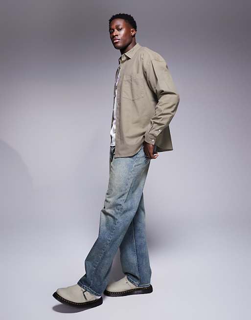 ASOS DESIGN Boxy Oversized Oxford Shirt In Grey