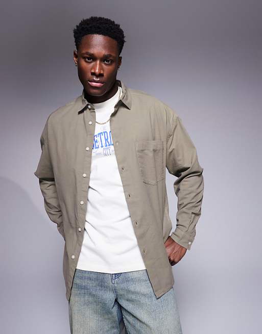 ASOS DESIGN boxy oversized oxford shirt in grey