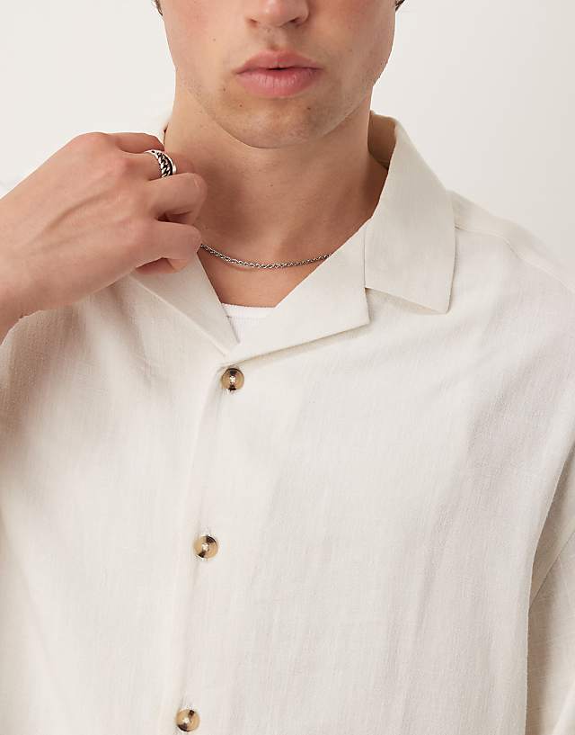 ASOS DESIGN Boxy Oversized Revere Linen Blend Shirt In White