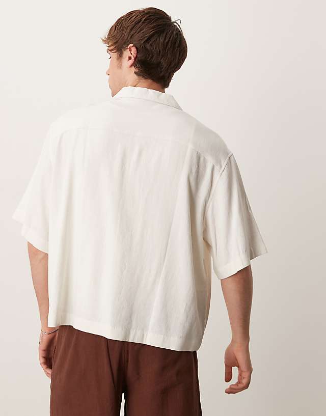 ASOS DESIGN Boxy Oversized Revere Linen Blend Shirt In White