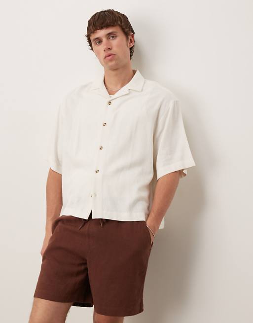 ASOS DESIGN boxy oversized revere linen blend shirt in white