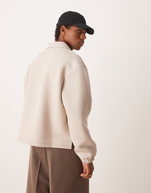 ASOS DESIGN Boxy Oversized Scuba Quarter Zip In Beige