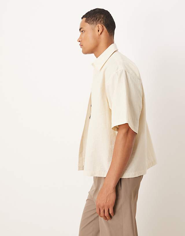 ASOS DESIGN Boxy Oversized Shirt With Flower Print In Beige