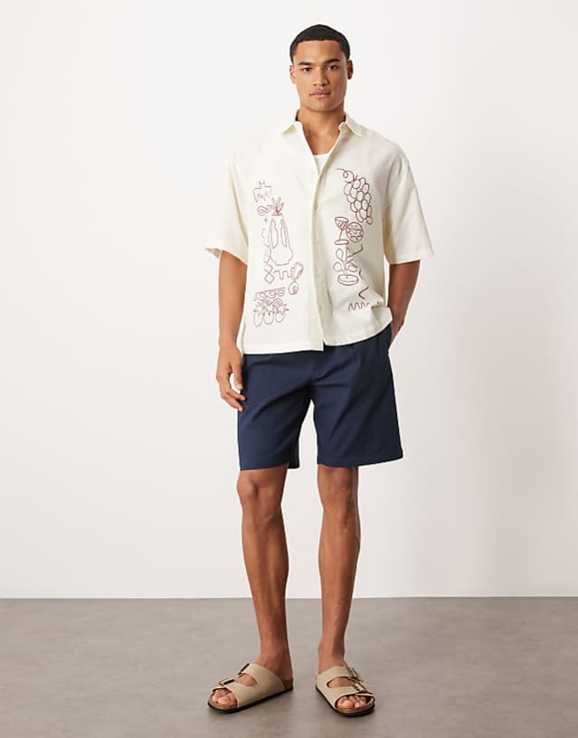 ASOS DESIGN Boxy Oversized Shirt With Placement Print In Beige