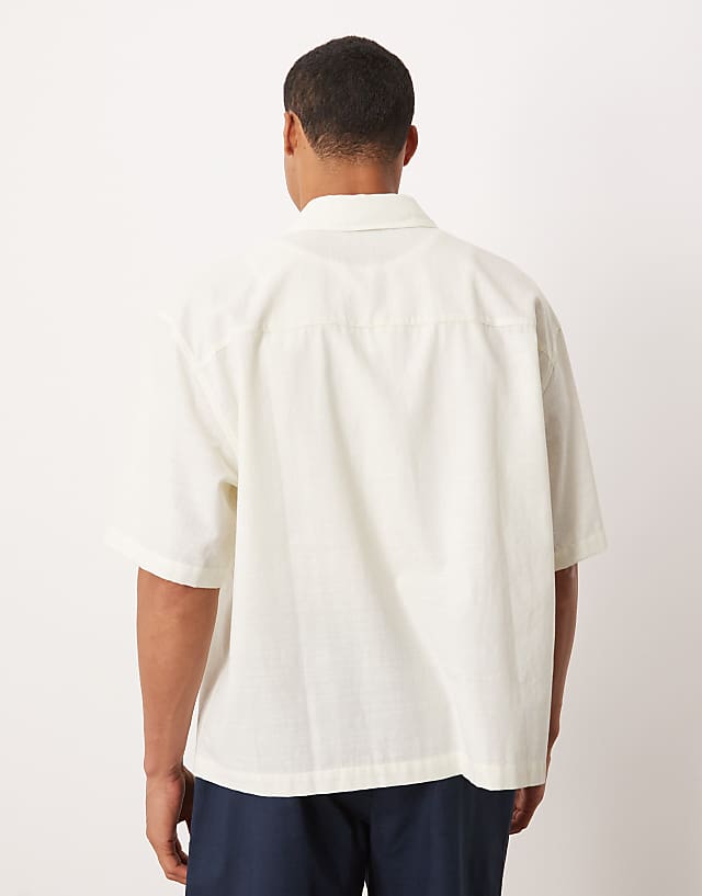 ASOS DESIGN Boxy Oversized Shirt With Placement Print In Beige