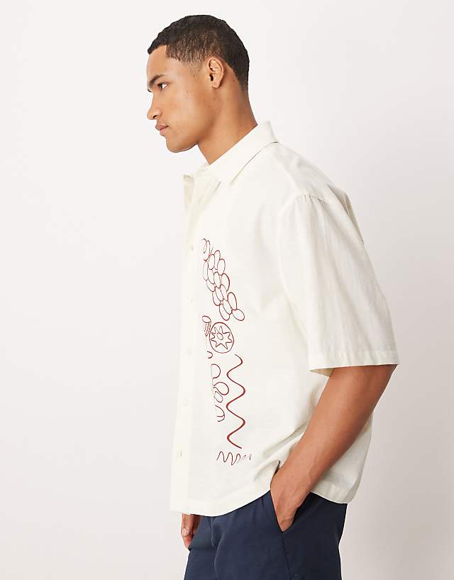 ASOS DESIGN Boxy Oversized Shirt With Placement Print In Beige