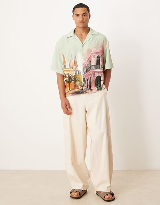 ASOS DESIGN Boxy Oversized Shirt With Print In Blue