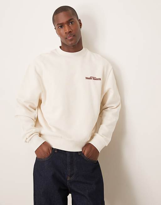 ASOS DESIGN Boxy Oversized Sweatshirt With Chest And Back Print In Tofu