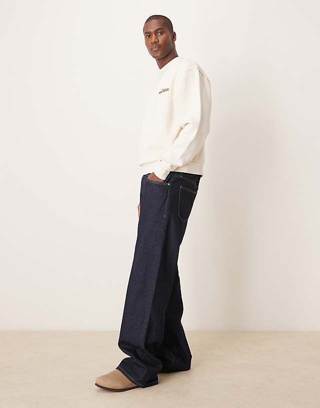 ASOS DESIGN Boxy Oversized Sweatshirt With Chest And Back Print In Tofu