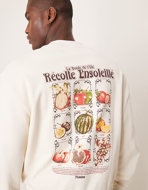 ASOS DESIGN boxy oversized sweatshirt with chest and back print in tofu
