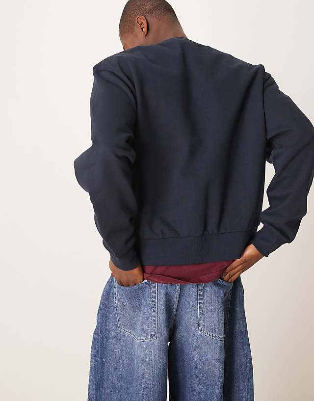 ASOS DESIGN Boxy Oversized Sweatshirt With Chest Embroidery In Navy