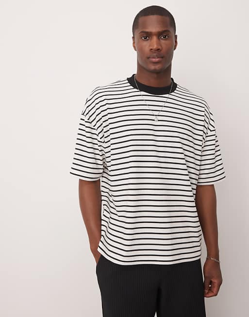ASOS DESIGN boxy oversized t-shirt in black and white ribbed striped