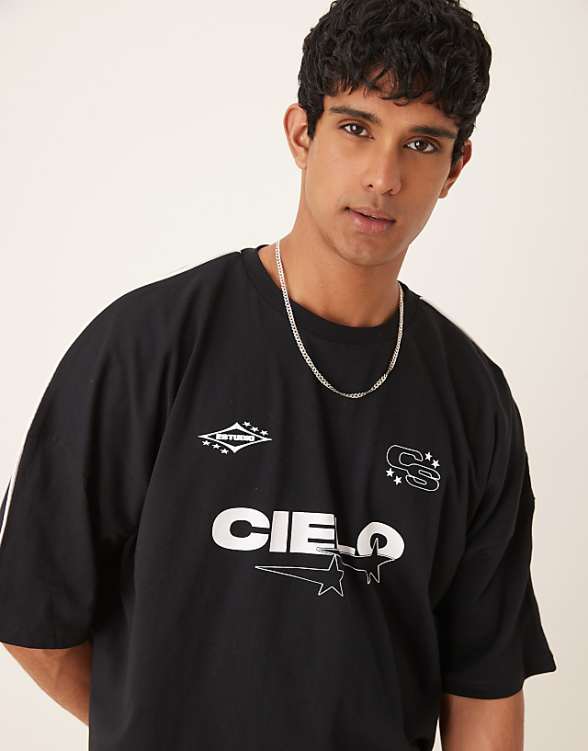 ASOS DESIGN boxy oversized t-shirt with print in black
