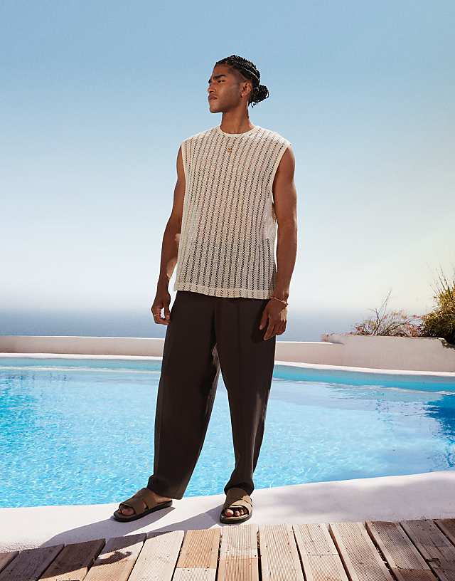 ASOS DESIGN Boxy Oversized Tank In Beige Crochet