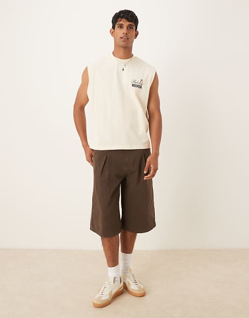 ASOS DESIGN Boxy Oversized Tank With Car Graphic In Beige
