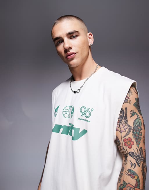 ASOS DESIGN Boxy Oversized Tank With Sports Text Graphic In Cream