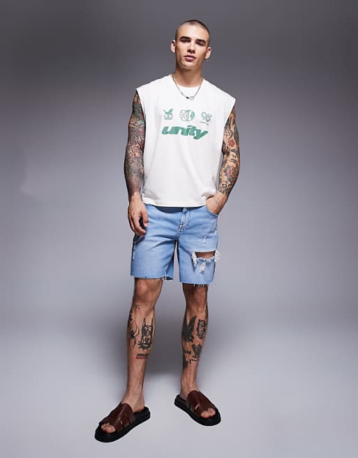 ASOS DESIGN Boxy Oversized Tank With Sports Text Graphic In Cream