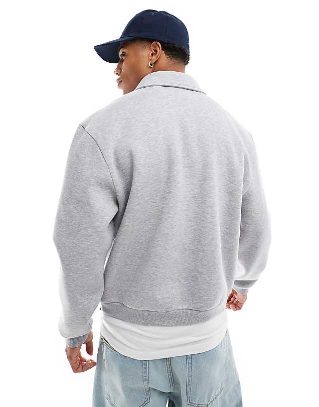 ASOS DESIGN Boxy Quarter Zip Rugby Sweatshirt In Grey