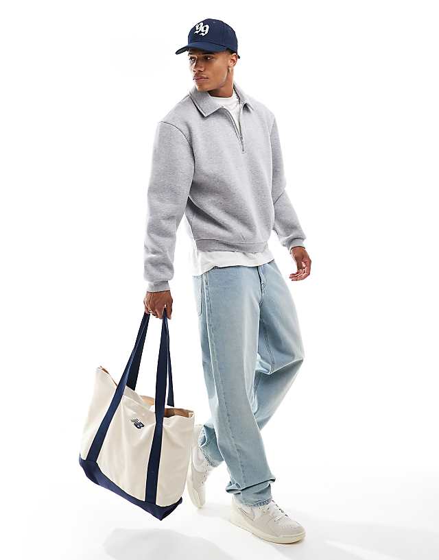 ASOS DESIGN boxy quarter zip rugby sweatshirt in grey