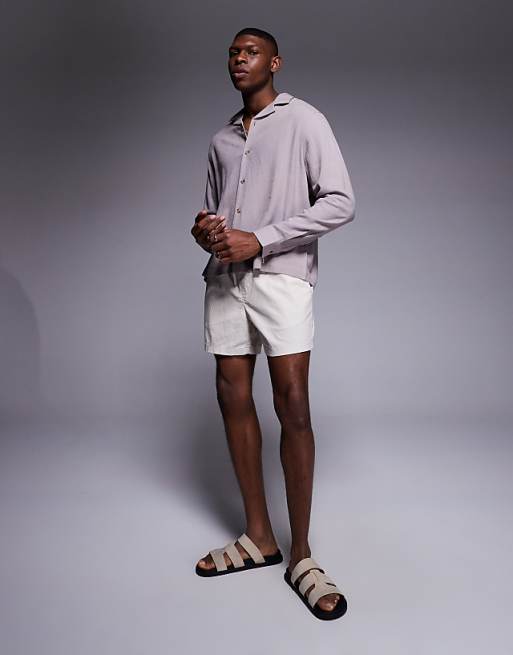 ASOS DESIGN Boxy Revere Linen Blend Shirt In Grey
