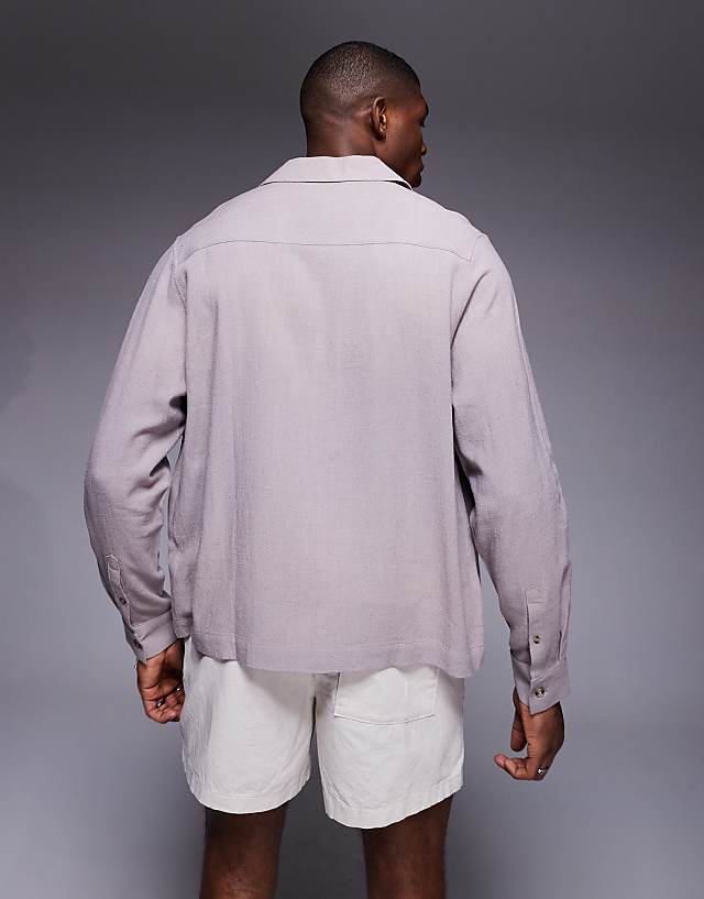 ASOS DESIGN Boxy Revere Linen Blend Shirt In Grey