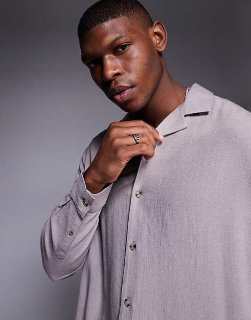 ASOS DESIGN Boxy Revere Linen Blend Shirt In Grey