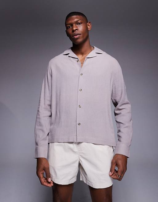 ASOS DESIGN Boxy Revere Linen Blend Shirt In Grey