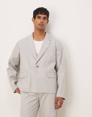 ASOS DESIGN Boxy Suit With Linen In Grey Texture